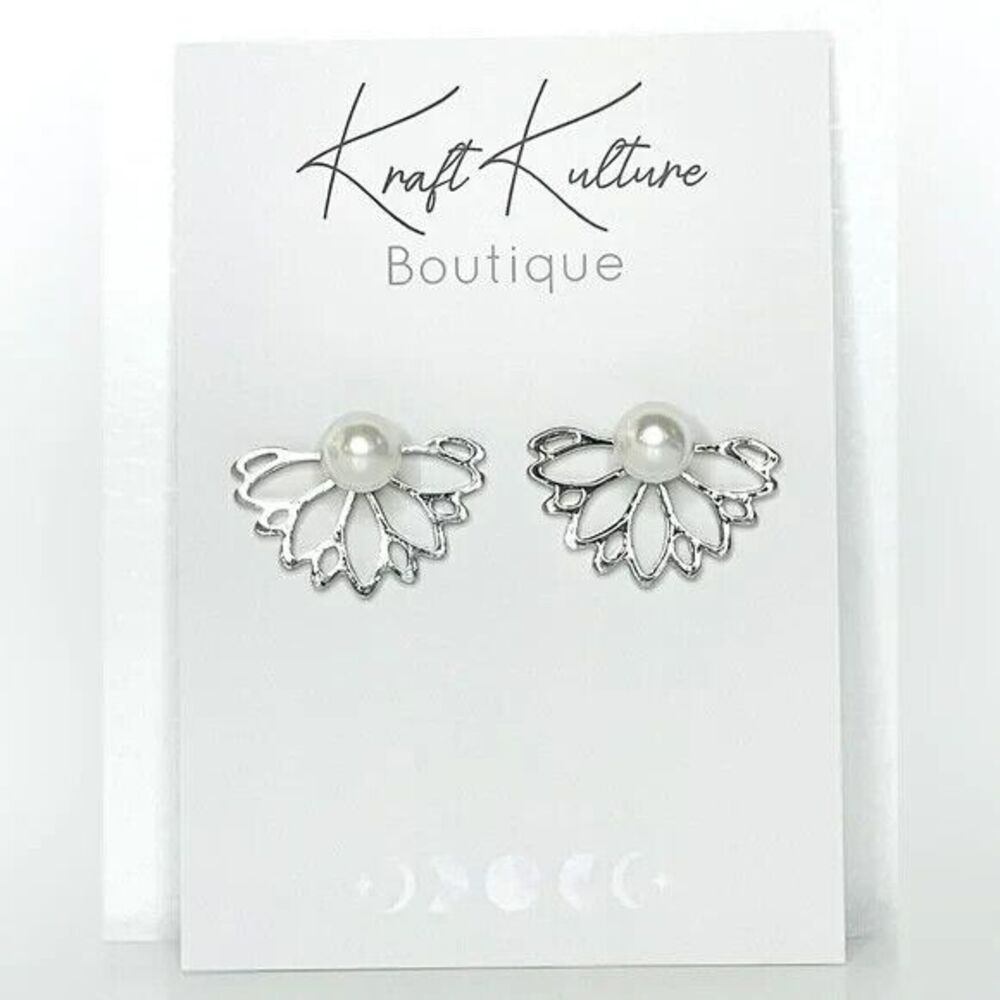 Silver Tone Multi-Way Flower Earrings with Pearl Accent NWT